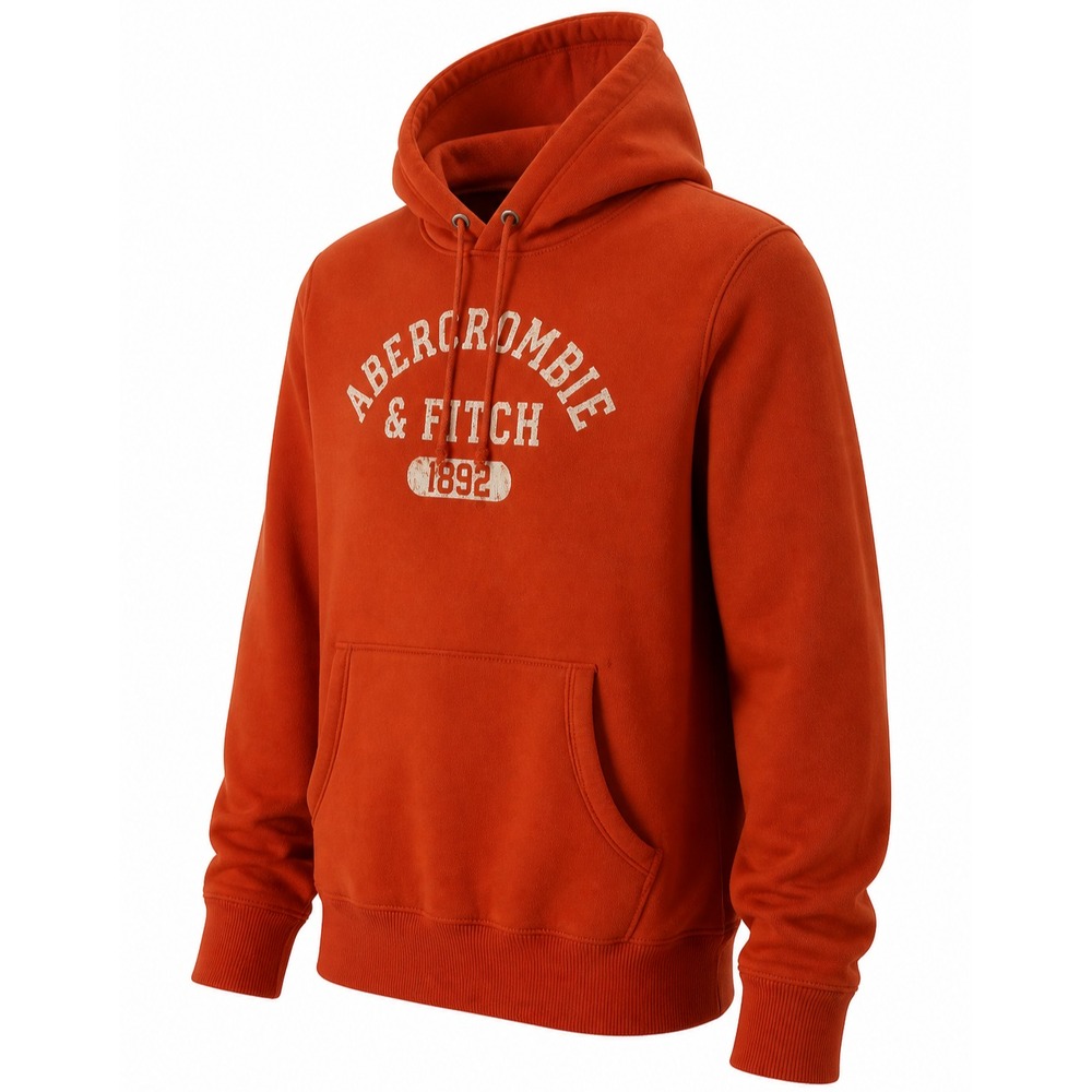 VTG Abercrombie & Fitch Heavyweight Hoodie Men M Orange 92' Graphic LS